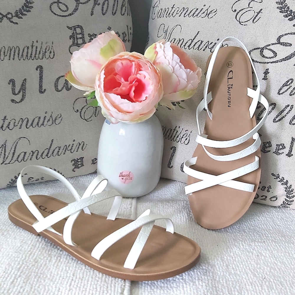 CL by Laundry white strappy sandals white flats Chinese Laundry y2k